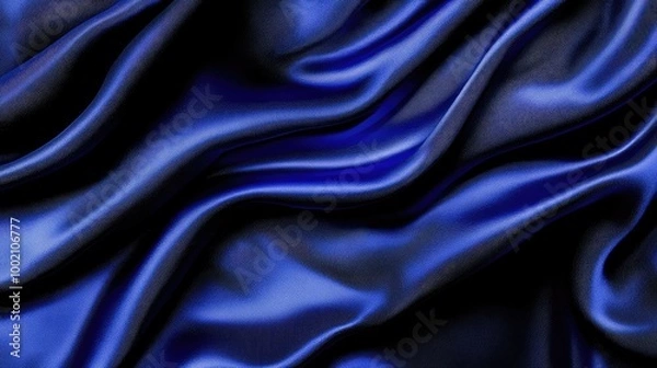 Fototapeta Luxurious blue satin fabric with soft, flowing folds creating a smooth and glossy texture, ideal for backgrounds, fashion, or textile design projects