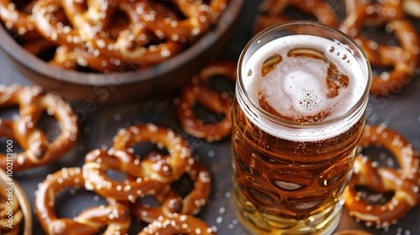 Obraz Refreshing Beverage with Soft Pretzels Delight