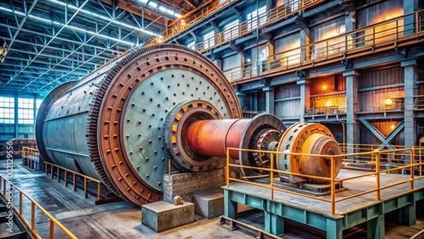 Obraz Ball mill machinery grinding ore in mining and concentrating plant for mineral processing industry