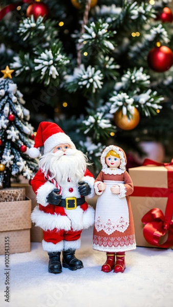 Obraz Santa Claus and a Christmas Doll Under a Christmas Tree