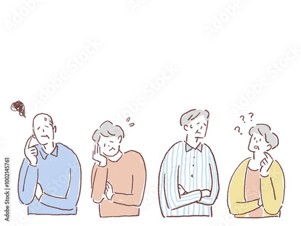 Obraz 困った顔をするお年寄り、シニア4人