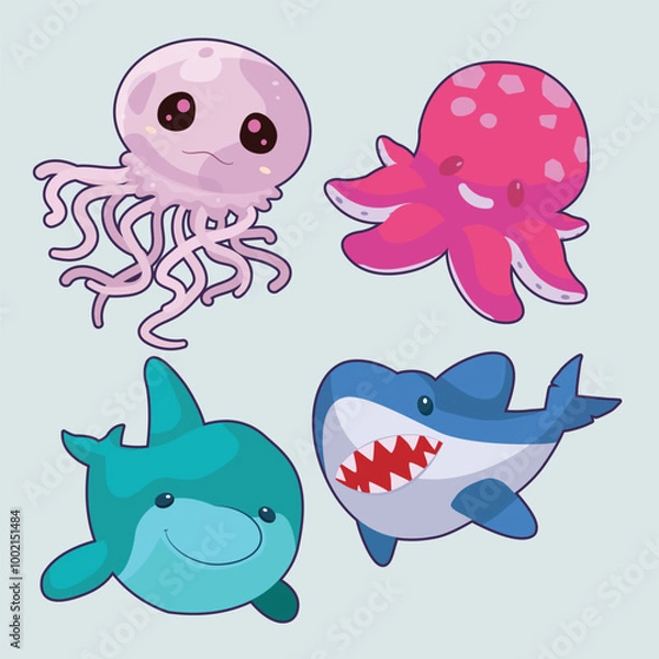 Obraz Marine animals Cartoon Character set Vector