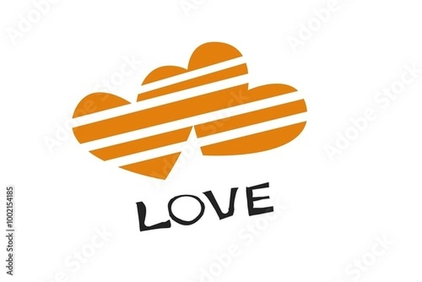 Fototapeta Love text, with orange heart icon - Isolated on white background.