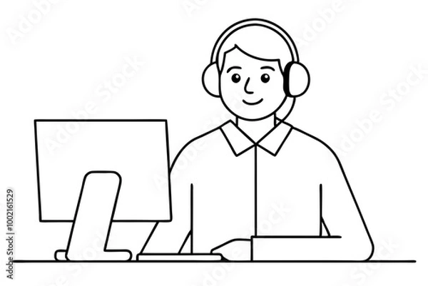 Obraz Customer Support Representative with Headset Working at Computer