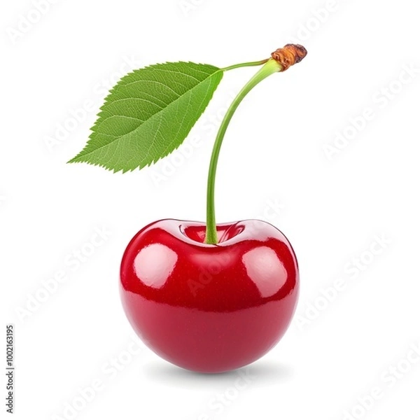 Fototapeta Macro Shot of a Perfect Fresh Red Cherry Isolated on White Background