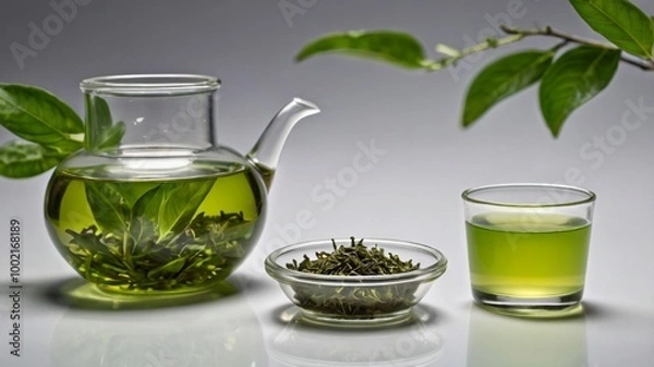 Obraz green tea in glass