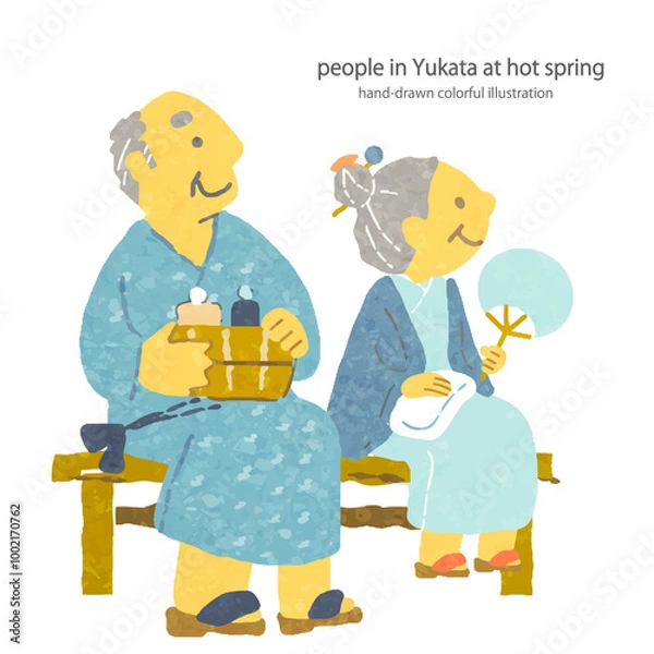 Fototapeta 温泉客　お洒落でカラフルな手描き風イラスト