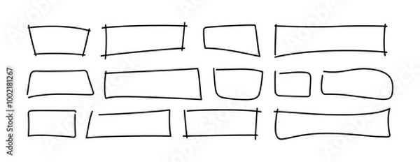 Fototapeta Free hand drawn rectangle frames set. Doodle rectangular shape. Scribble pencil square text box. Doodle highlighting design elements. Line border. Vector illustration isolated on white background.