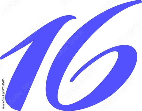 Fototapeta Blue Handwrite Number 16 Type Vector Illustration
