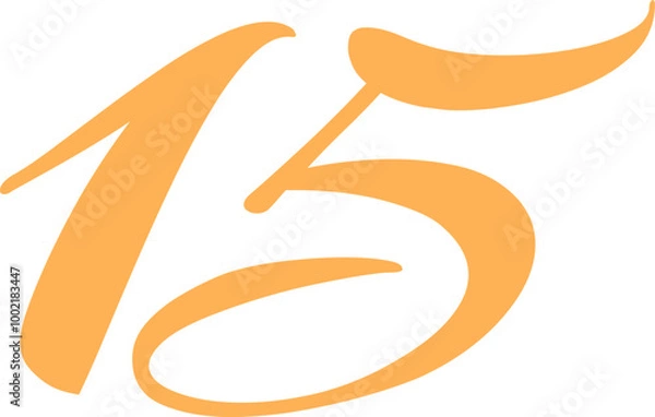Fototapeta Orange Handwrite Number 15 Type Vector Illustration