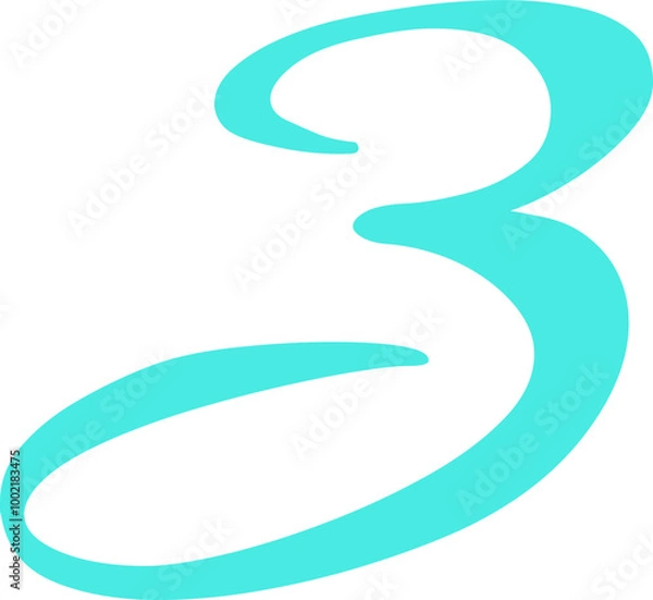 Obraz Blue Handwrite Number 3 Type Vector Illustration