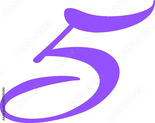 Fototapeta Purple Handwrite Number 5 Type Vector Illustration