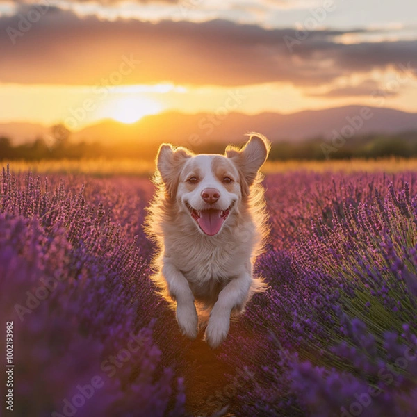 Obraz Dog and lavender field
