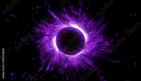 Fototapeta swirling purple abstract particles futuristic visual effect overlay isolated on black background