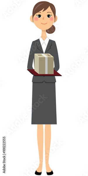 Fototapeta スーツの女性（全身）　札束