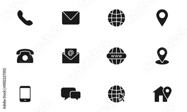 Obraz Contact and Web icons set. Business contact us icons. Communication isolated symbols. Phone, email, website and address. Vector illustration.