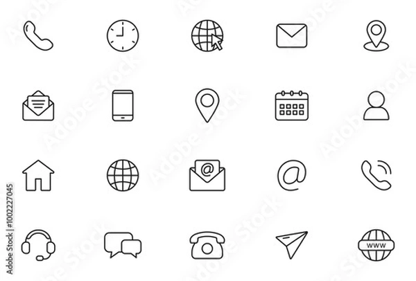Obraz Contact and Web icons set. Business contact us icons. Communication isolated symbols. Phone, email, website and address. Editable stroke line icons. Vector illustration.