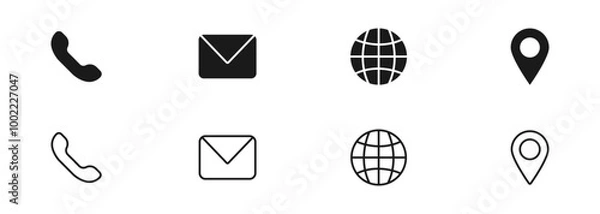 Obraz Contact and Web icons set. Business contact us icons. Communication isolated symbols. Phone, email, website and address. Vector illustration.
