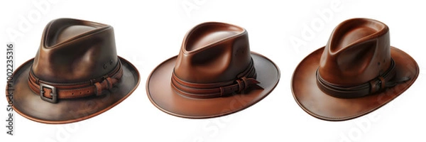 Fototapeta Classic lather hat set isolated on white and transparent background