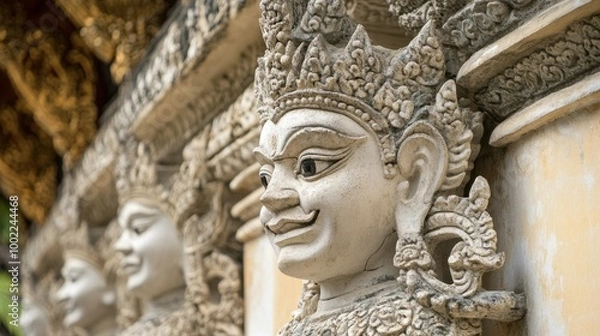 Fototapeta Close-up of the detailed sculptures adorning Wat Pha Nam Yoi, showcasing the craftsmanship and artistry of the temple.
