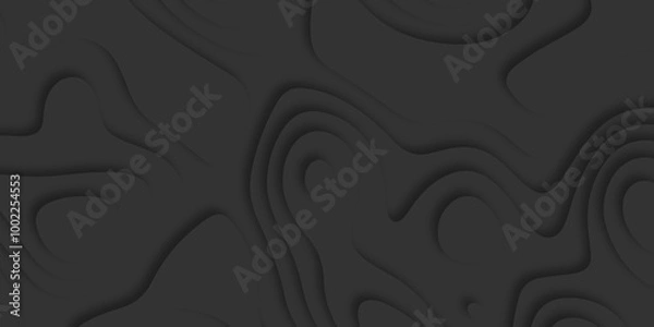 Fototapeta Abstract wavy line 3d paper cut gray background with shadows. Abstract realistic papercut decoration textured with wavy layers. Topographic contour lines vector map seamless pattern vector.