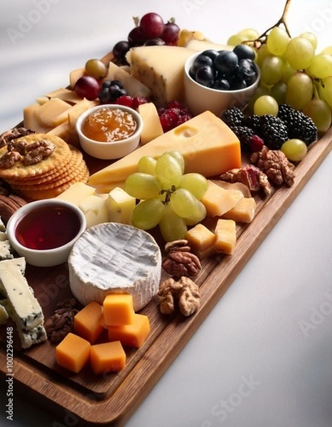Obraz Cheese board with grapes & nuts