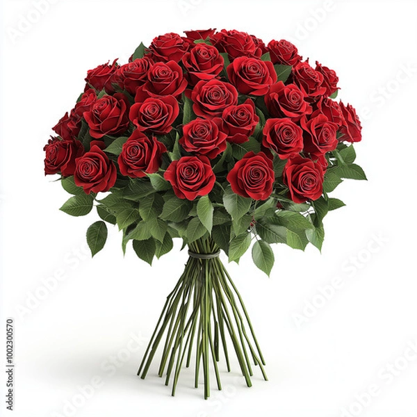 Fototapeta A large bouquet of beautiful red roses on a white background
