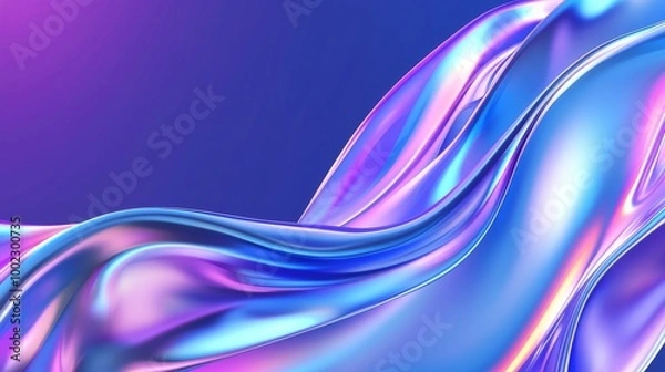 Fototapeta 3D rendering, abstract pink blue neon background with glowing curly line and dark wall illuminated with led lights. Minimal wallpaper.