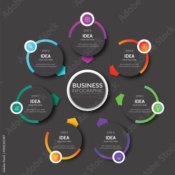Fototapeta Modern Dark Colorful Realistic Circular Diagram Infographic Steps 