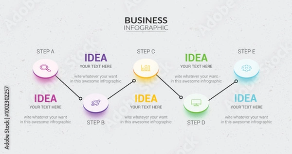 Fototapeta 5 Steps Business Infographics Template. Presentation Modern colorful infographic steps.