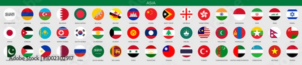 Fototapeta Set of round flags of Asian countries in alphabetical order. Vector illustration