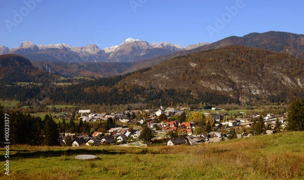Fototapeta Bohinjska Bistrica with the highest mountain in Slovenia, Triglav