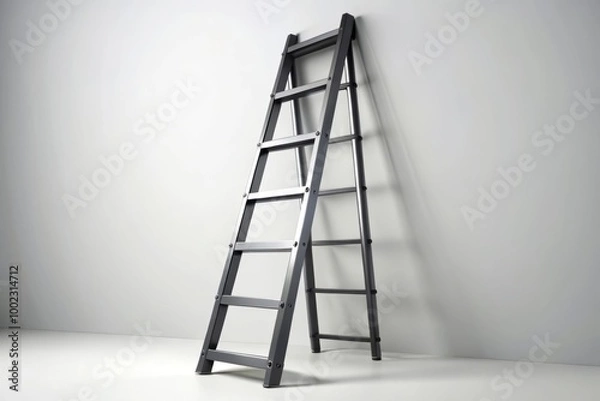 Fototapeta A sleek black ladder stands out against a pristine white backdrop, ideal for enhancing home improvement projects and