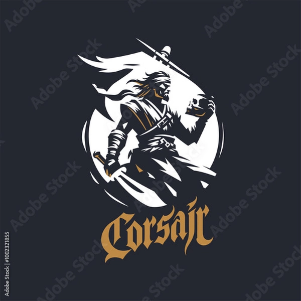 Fototapeta lustrate a emblem-style pirate ship, Pirate Inside his Sailing Ship