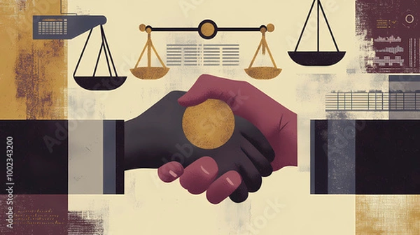 Fototapeta Business Negotiations and Wealth Exchange Represented by Handshake