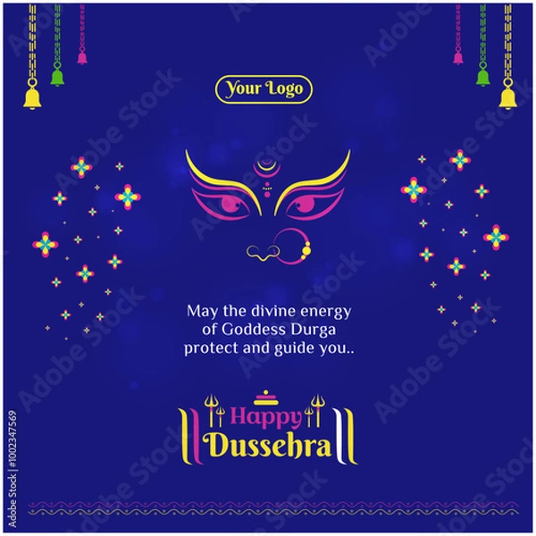 Obraz Happy Dussehra Social Media Wishes Greeting Template Vector layered. Indian festival, Navratri, Vijayadashami Digital Marketing Post