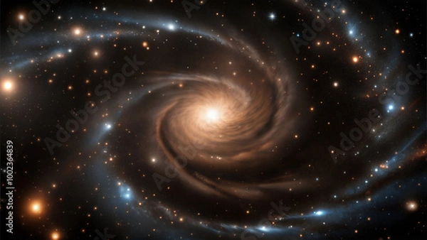 Fototapeta Magnificent swirling galaxy with bright core and swirling arms in the vastness of space
