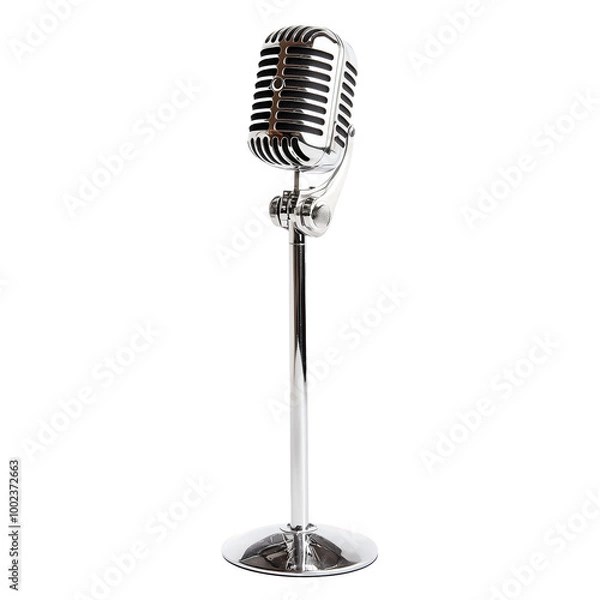 Fototapeta Silver vintage microphone isolated on transparent or white background