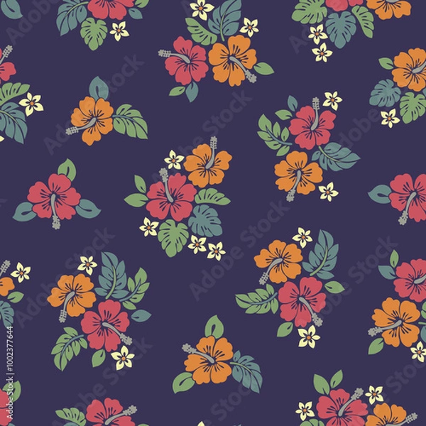 Fototapeta Beautiful tropical flowers seamless pattern,