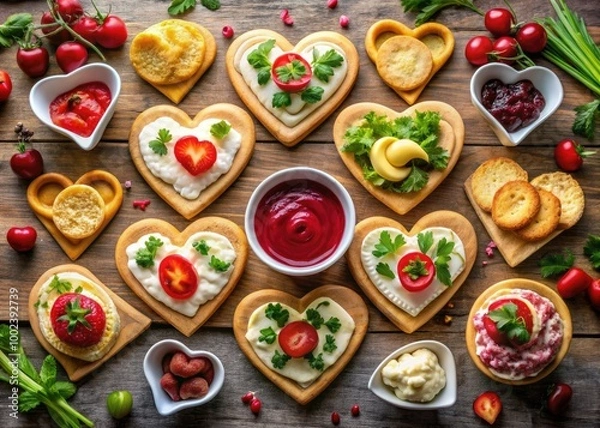 Fototapeta Delight your sweetheart with heart-shaped appetizers and dips for a romantic Valentineâ€™s date night, creating a memorable evening filled with love and delicious flavors.