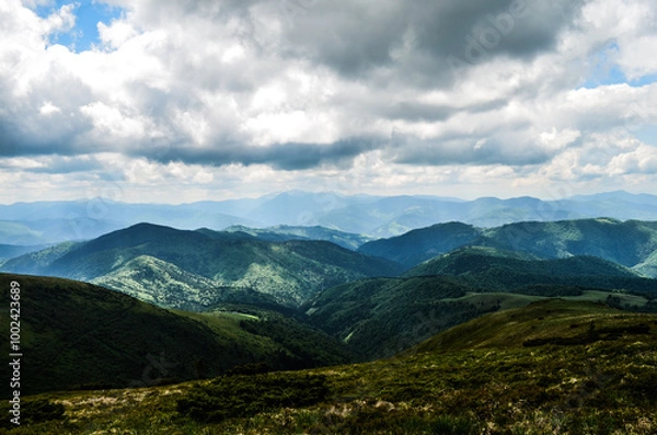 Fototapeta View of the highlands of the Ukrainian Carpathians, Mount Pip Ivan