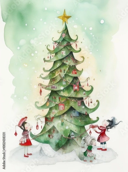 Obraz A green Christmas tree with a star on top