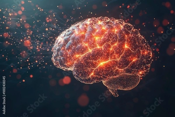 Fototapeta Illuminated Brain with Glowing Neural Pathways and Sparkles