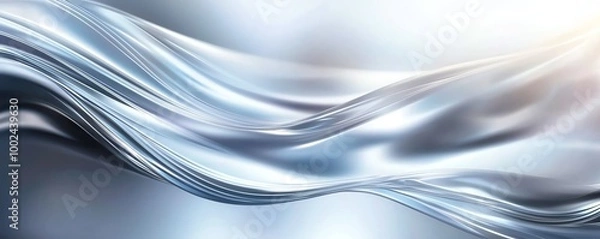 Fototapeta Abstract silver metallic wave background. Shiny and smooth surface creates a modern and futuristic effect, ideal for design and decoration purposes.