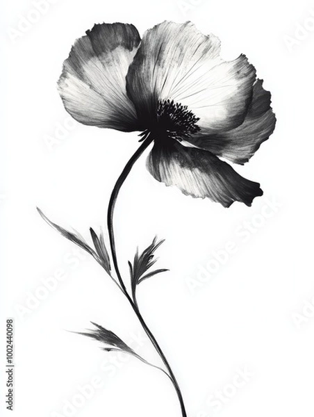 Fototapeta A black and white drawing of a flower with a stem