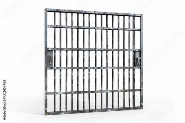 Fototapeta old iron prison cell bars, symbolizing confinement, security, and criminal justice. Isolated on a clean background.