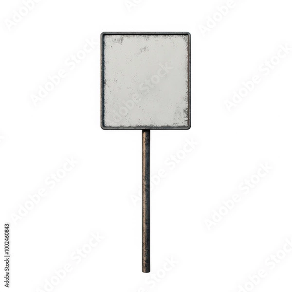 Fototapeta A white sign with a black border is leaning against a pole