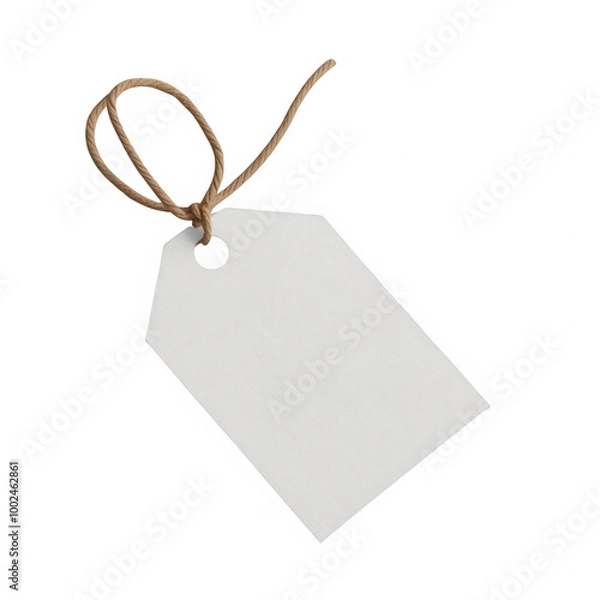 Fototapeta A white tag with a brown string hanging from it