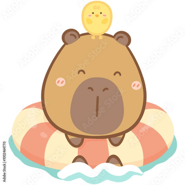 Fototapeta Happy capybara with pool float 