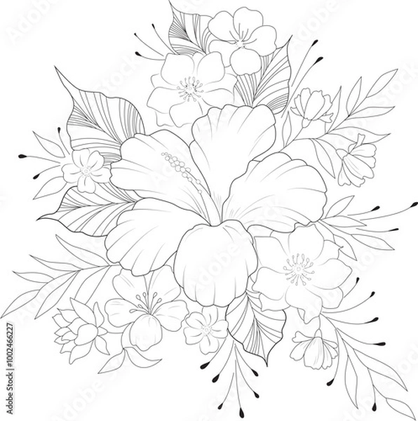 Fototapeta drawing of flowers and leaves